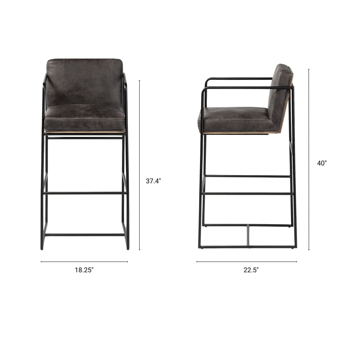 Stamford Leather Seat Bar Counter Stool Black Leather | Black Metal | Bar - bar-stools