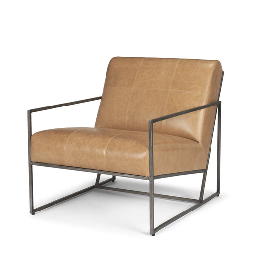 Stratton Leather Accent Chair Brown Genuine Leather | Gunmetal - accent-chairs