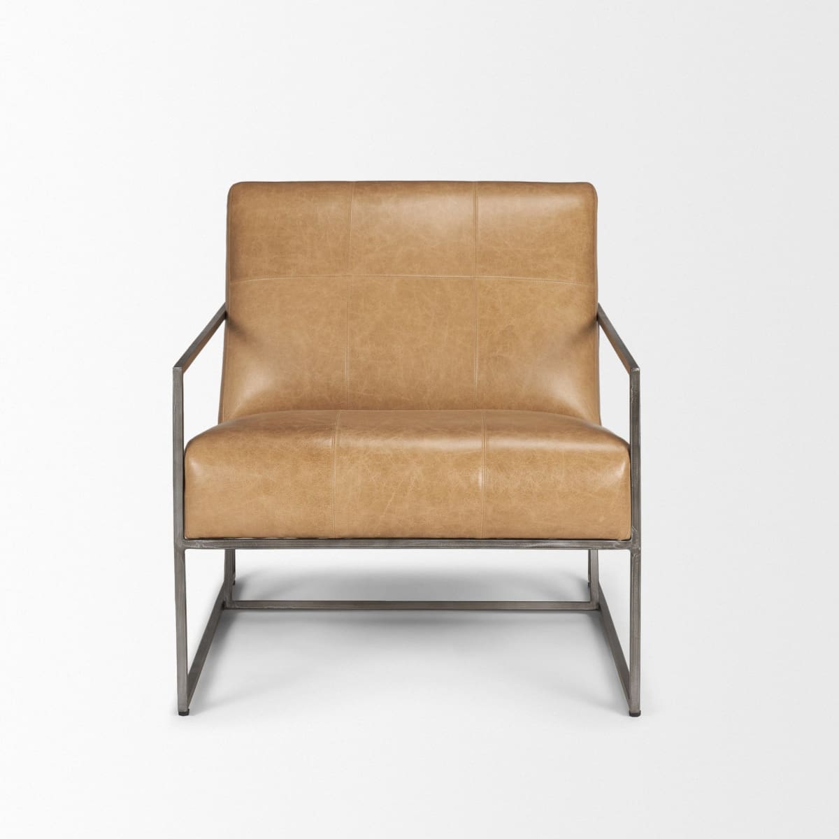 Stratton Leather Accent Chair Brown Genuine Leather | Gunmetal - accent-chairs