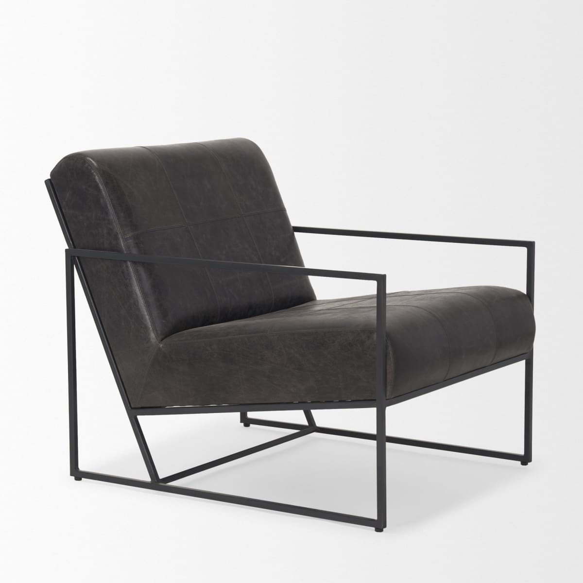 Stratton Leather Accent Chair Gunmetal | Aged Black Leather - accent-chairs