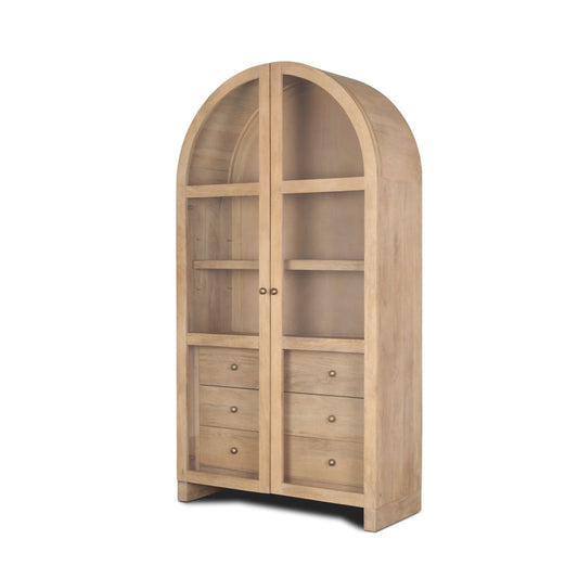 Suri Curio Cabinet Light Brown Wood | Brass Knobs - cabinets