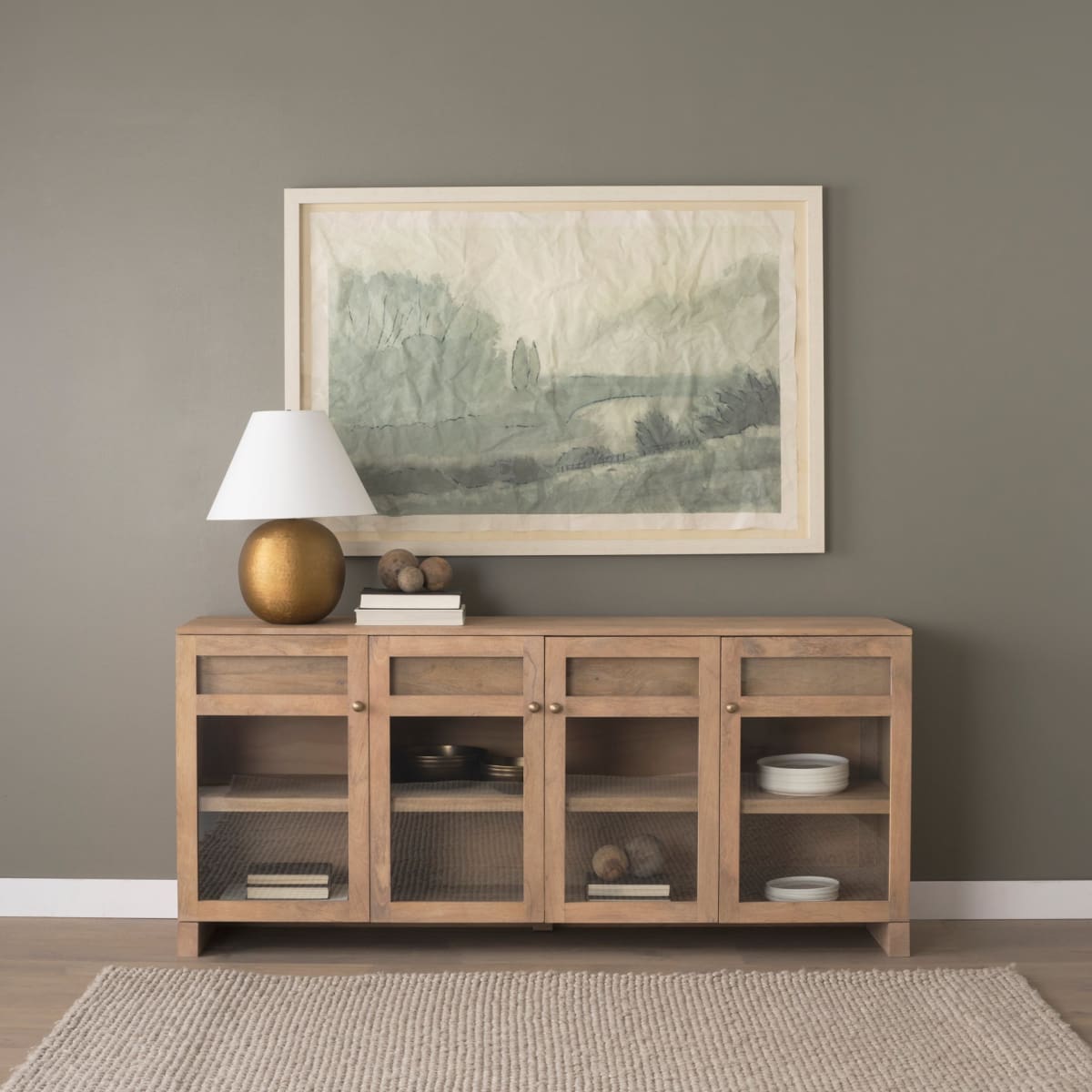 Suri Sideboard Light Brown Wood | Brass Knobs - sideboards-and-buffets