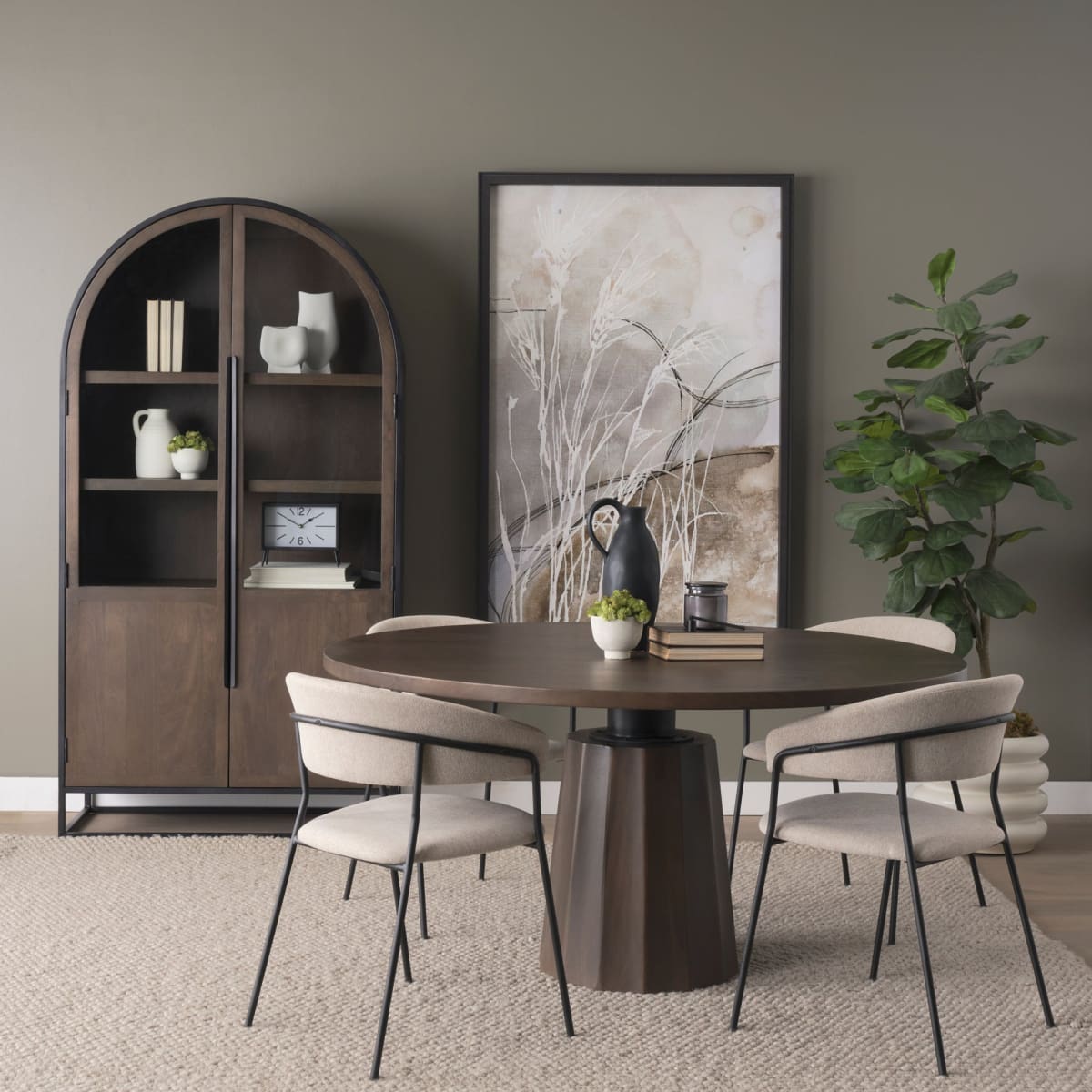 Swanson Round Dining Table Dark Brown Wood | Black Metal - dining-table