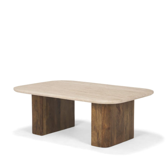 Symona Coffee Table Travertine | Medium Brown Wood | Rectangle - coffee-tables