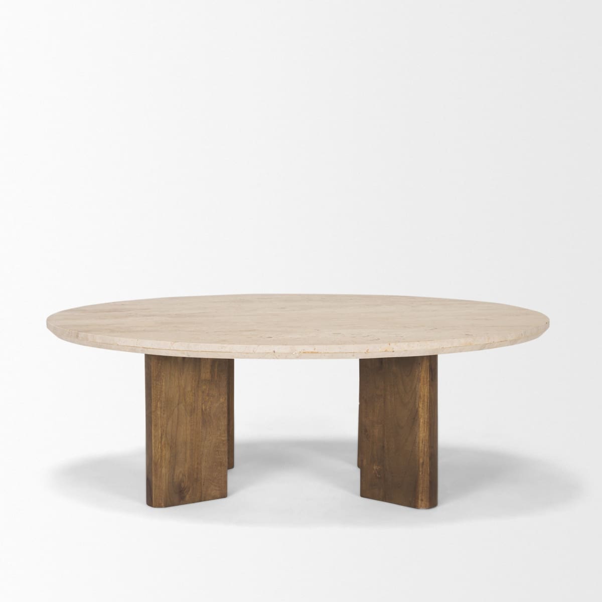 Syona Coffee Table Travertine | Medium Brown Wood | Oval - coffee-tables