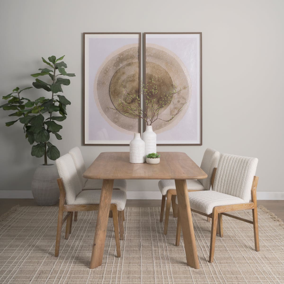 Tahoe Dining Chair Cream Bouclé Fabric | Light Brown Wood | Armless - dining-chairs