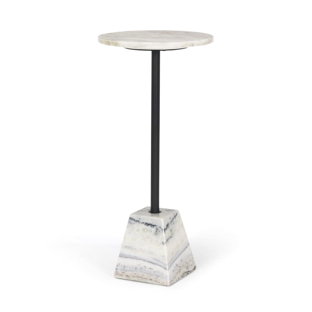 Talia Drink Table Stone Marble | Matte Black Metal - accent-tables