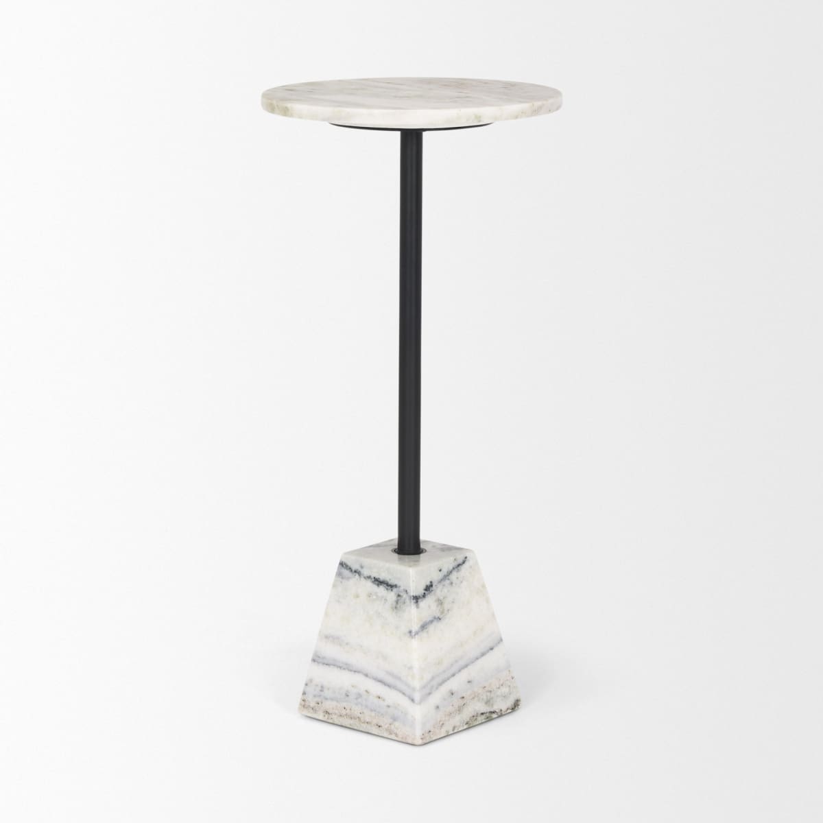 Talia Drink Table Stone Marble | Matte Black Metal - accent-tables