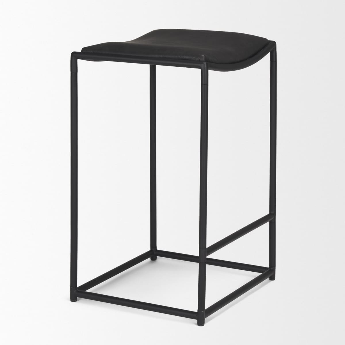 Taniel Bar Counter Stool Black Leather | Black Metal - bar-stools