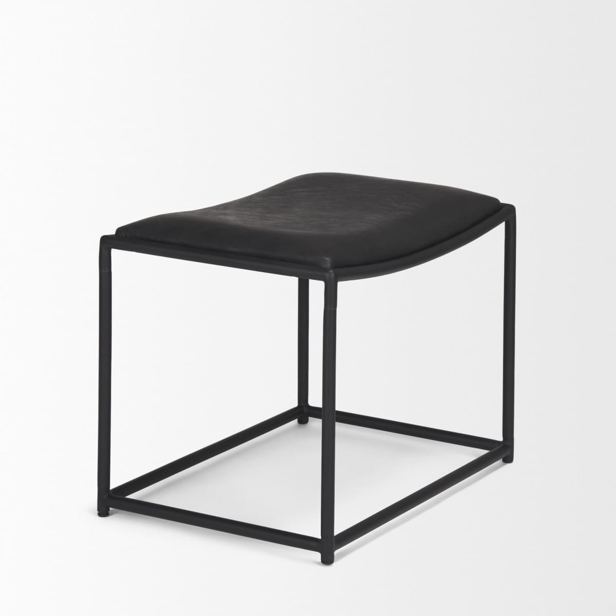 Taniel Stool Black Leather | Black Metal - ottoman-and-poufs