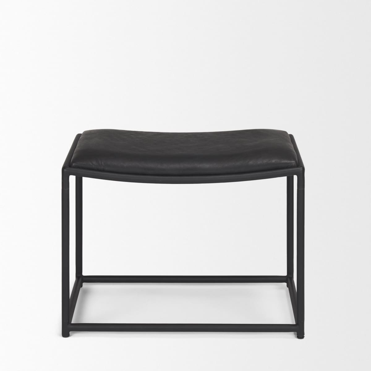 Taniel Stool Black Leather | Black Metal - ottoman-and-poufs