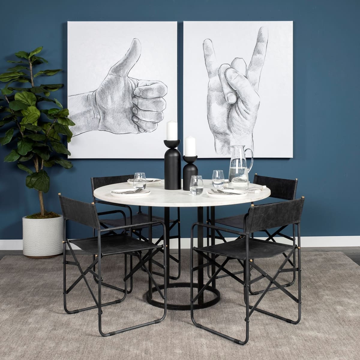 Tanner Dining Table White Marble | Black Metal | Round - dining-table