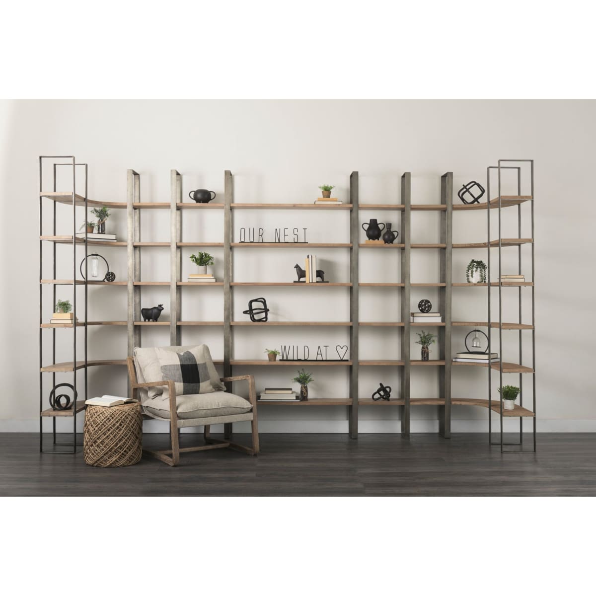 Taunton Shelving Unit Brown Wood | Nickel Metal - shelving