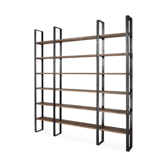 Taunton Shelving Unit Dark Brown Wood | Black Metal - shelving