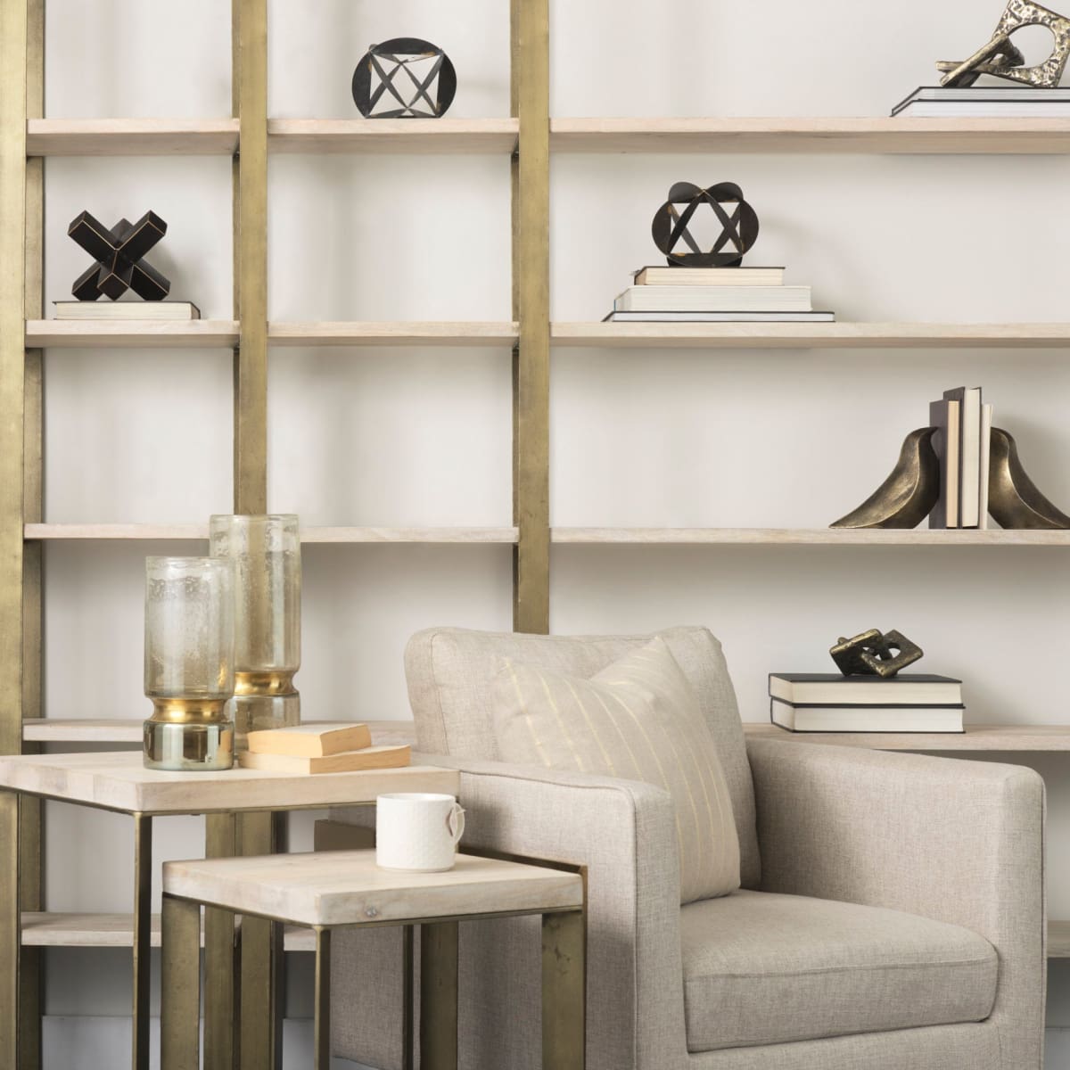 Taunton Shelving Unit Light Brown Wood | Gold Metal - shelving