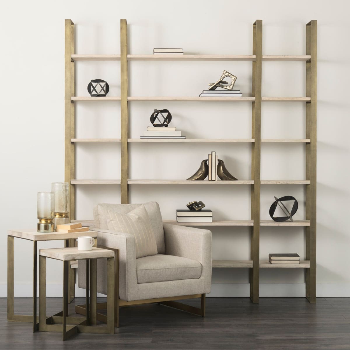 Taunton Shelving Unit Light Brown Wood | Gold Metal - shelving