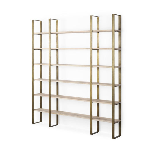 Taunton Shelving Unit Light Brown Wood | Gold Metal - shelving