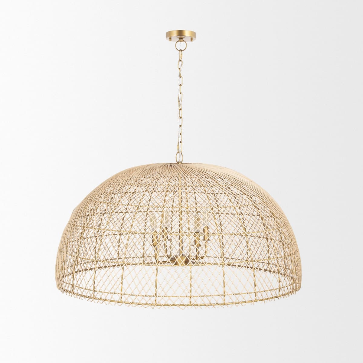 Thad Chandelier Rattan | Gold Metal | Dome Shade - chandeliers