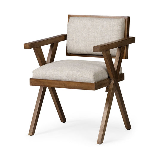 Topanga Dining Chair Cream | Medium Brown Wood - dining-chairs