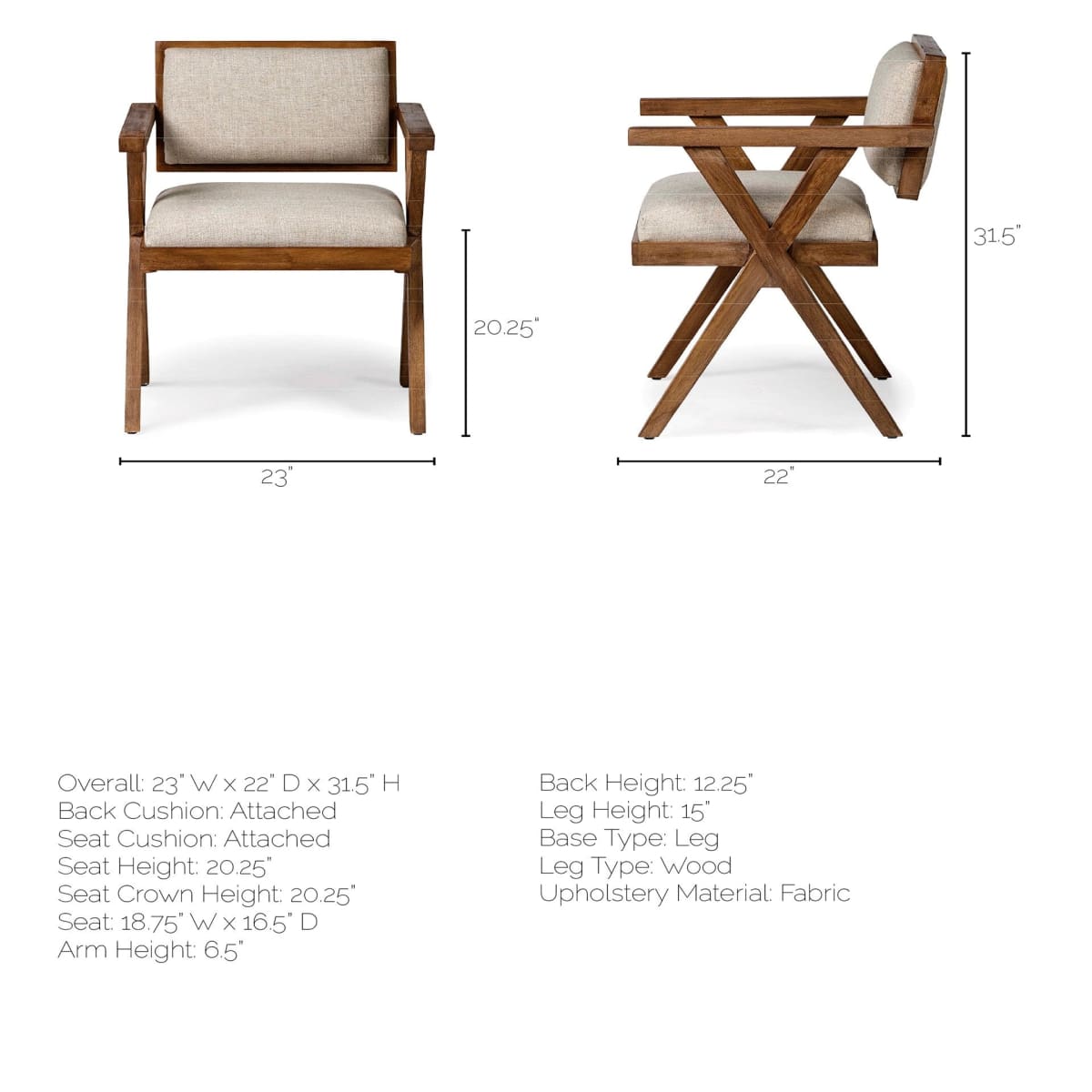 Topanga Dining Chair Cream | Medium Brown Wood - dining-chairs