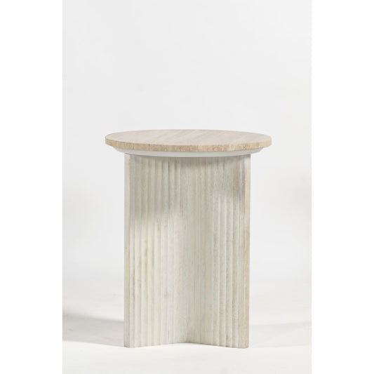 Travis Round Travertine Top End Table - end-and-side-tables