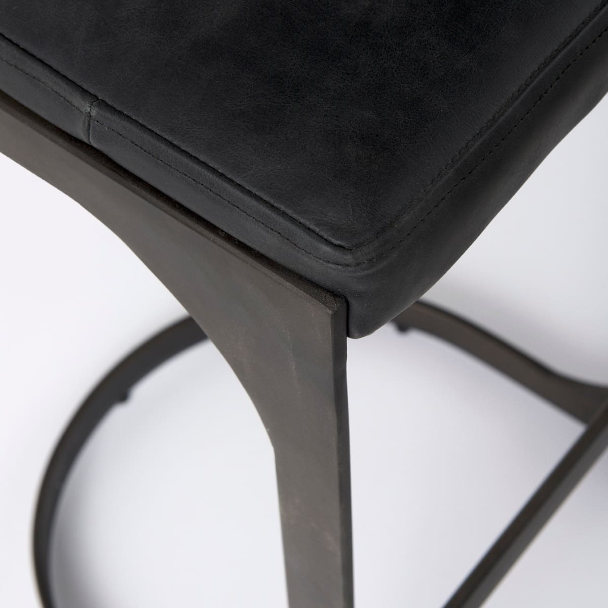 Tyson Bar Counter Stool Black Leather | Black Metal | Bar - bar-stools