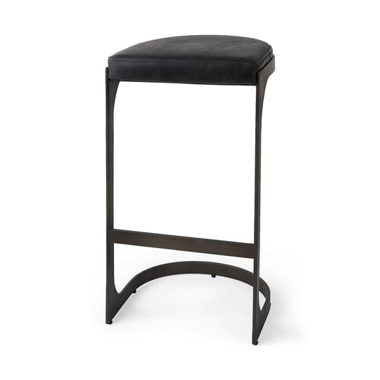 Tyson Leather Seat Bar Counter Stool Black Leather | Black Metal | Bar - bar-stools