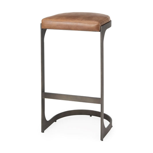 Tyson Leather Seat Bar Counter Stool Brown Leather | Black Metal | Bar - bar-stools