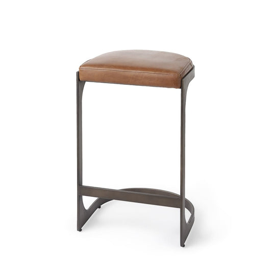 Tyson Leather Seat Bar Counter Stool Brown Leather | Black Metal | Counter - bar-stools