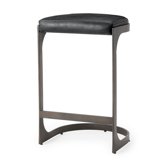 Tyson Upholstered Seat Bar Counter Stool Black Leather | Black Metal | Counter - bar-stools