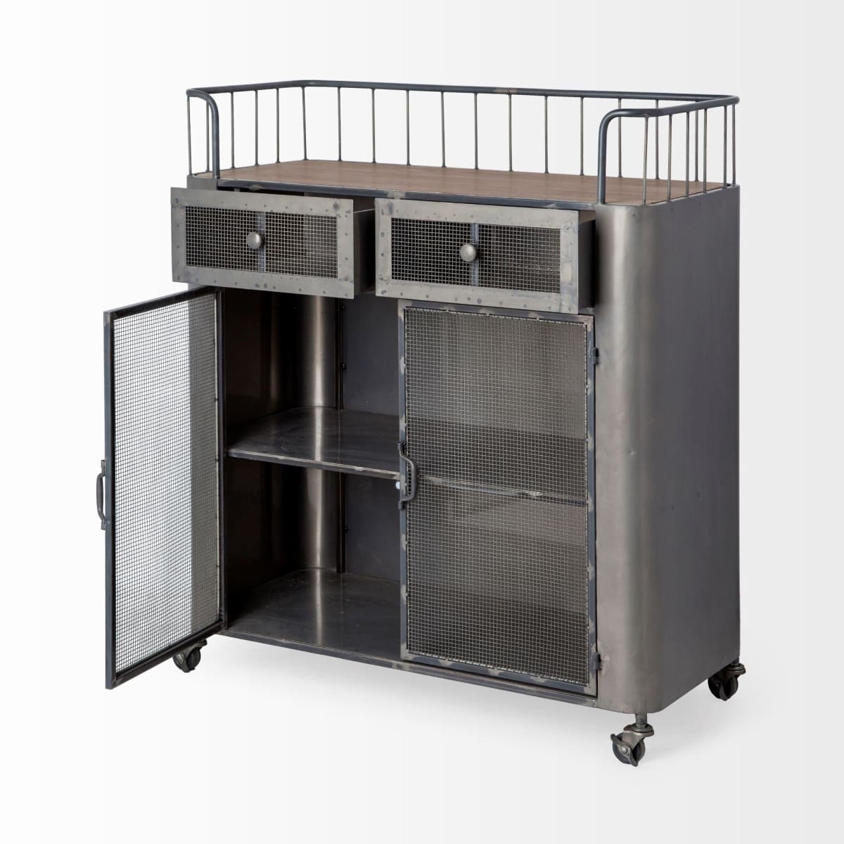 Udo Bar Cart Gray Metal | Brown Wood - bar-carts