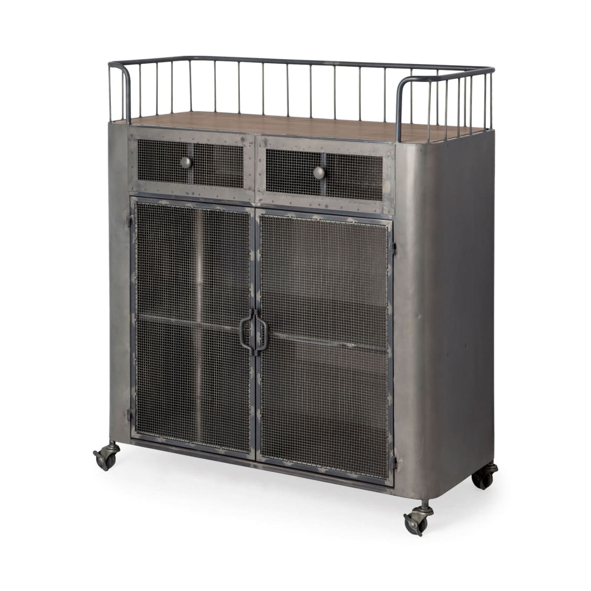 Udo Bar Cart Gray Metal | Brown Wood - bar-carts