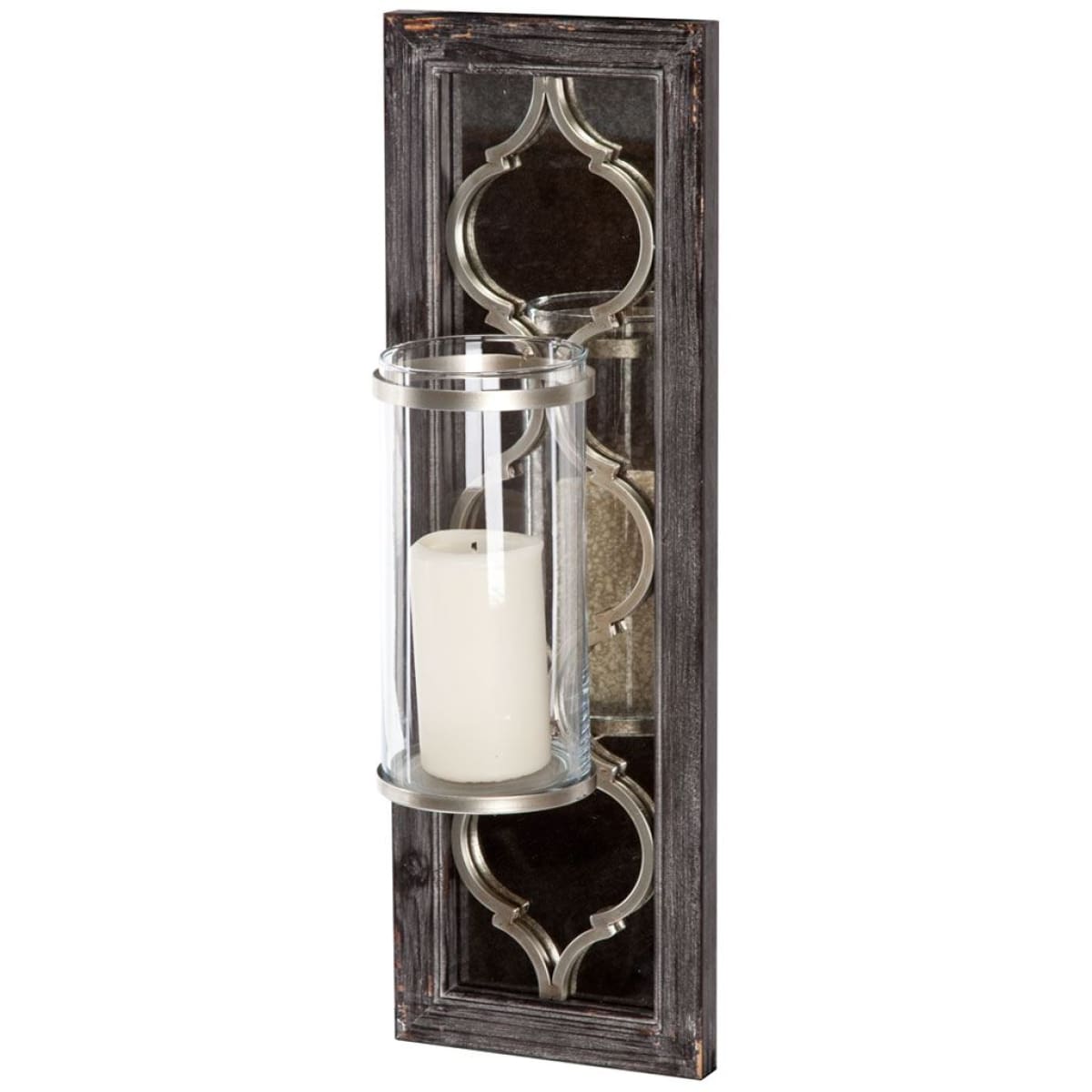 Umminal Wall Candle Holder Antiqued Silver Wood | Glass | Antiqued-silver polished metal - wall-candle-holders