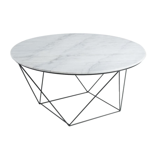 Valencia Round Coffee Table - White Marble/Black Matte - lh-import-coffee-tables