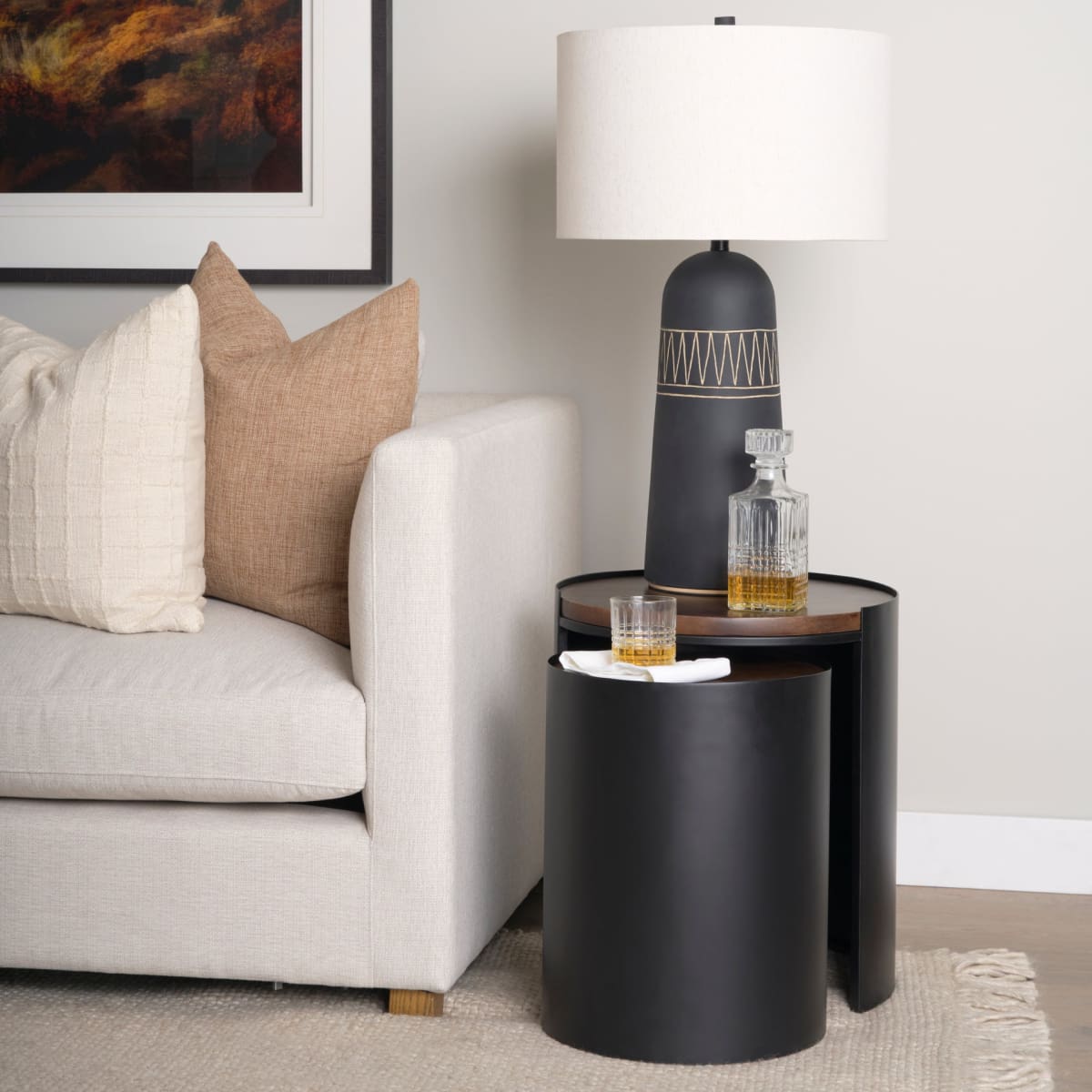 Varden Accent Table Matte Black Metal | Medium Brown Wood - accent-tables