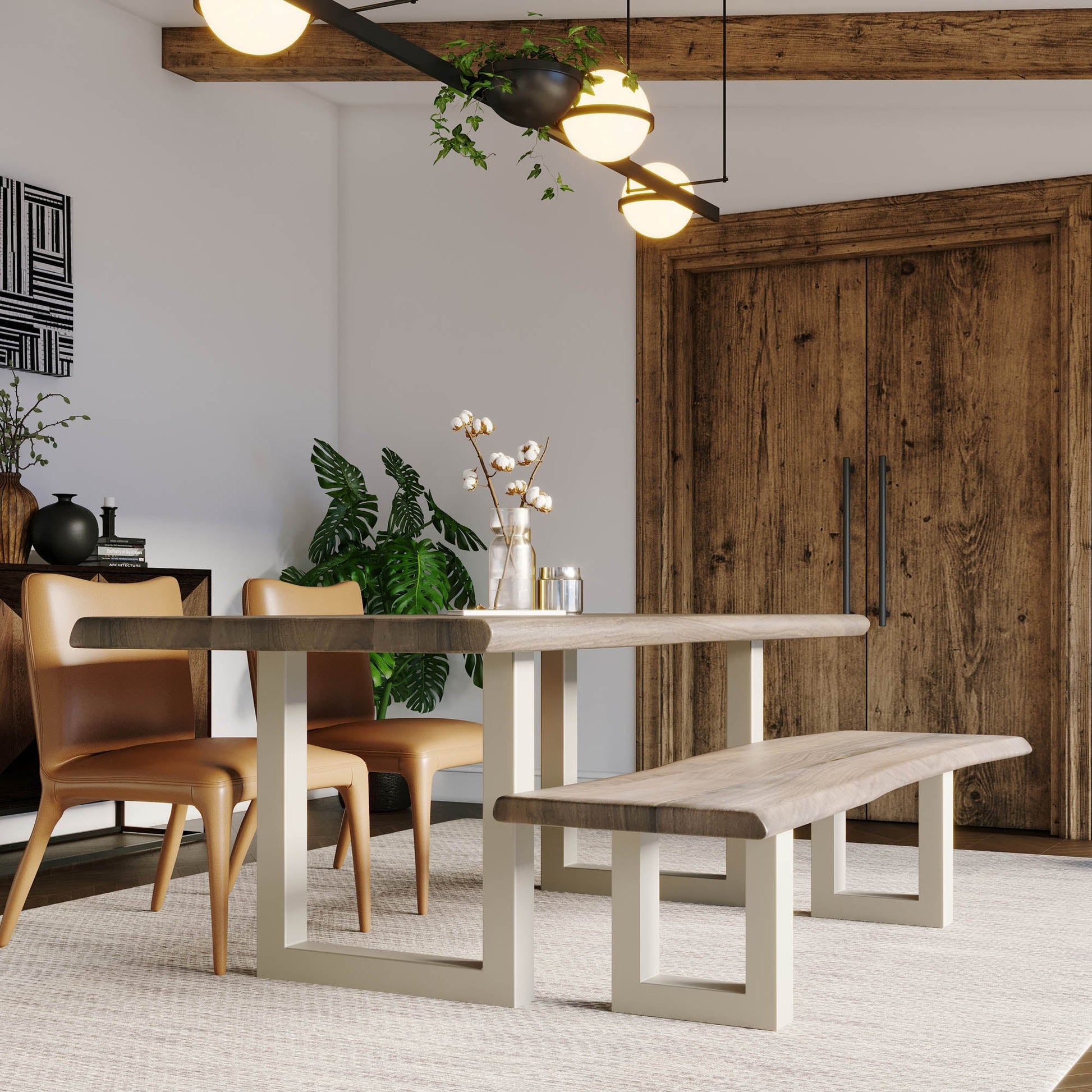 TAJ Dining Bench - Vinegar Matte Top/ U Tube Metal Base