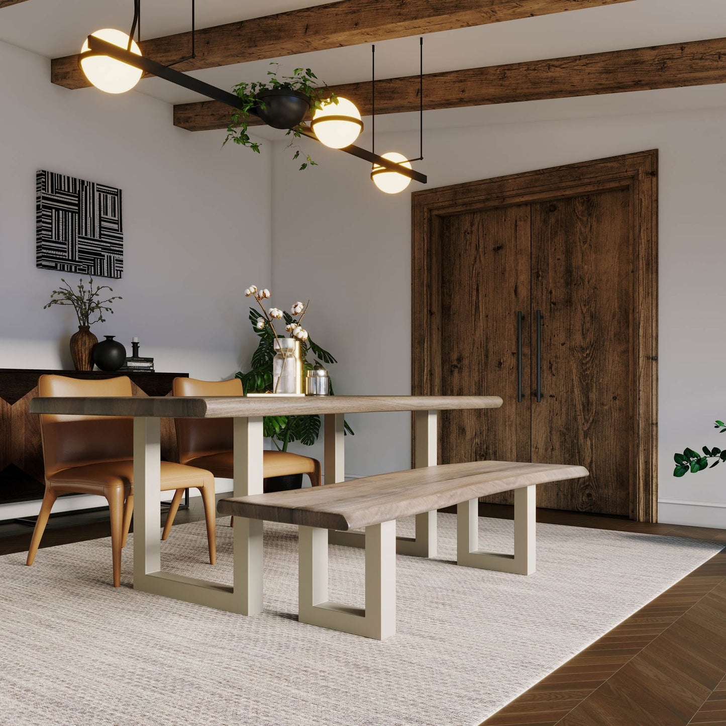 TAJ Dining Bench - Vinegar Matte Top/ U Tube Metal Base