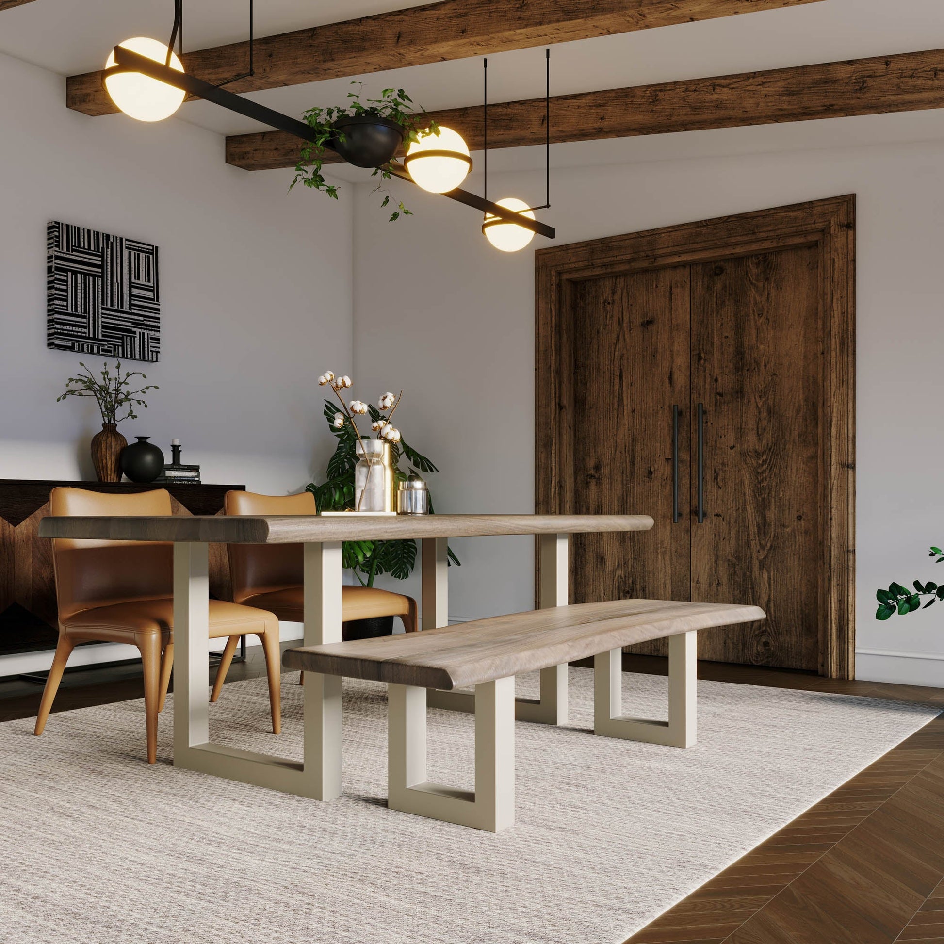 TAJ Dining Bench - Vinegar Matte Top/ U Tube Metal Base