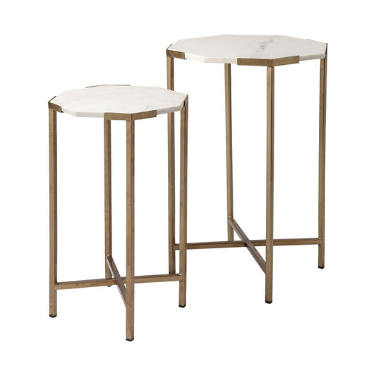 Vincent End Side Table White Marble | Gold Iron | Set of 2 - end-and-side-tables