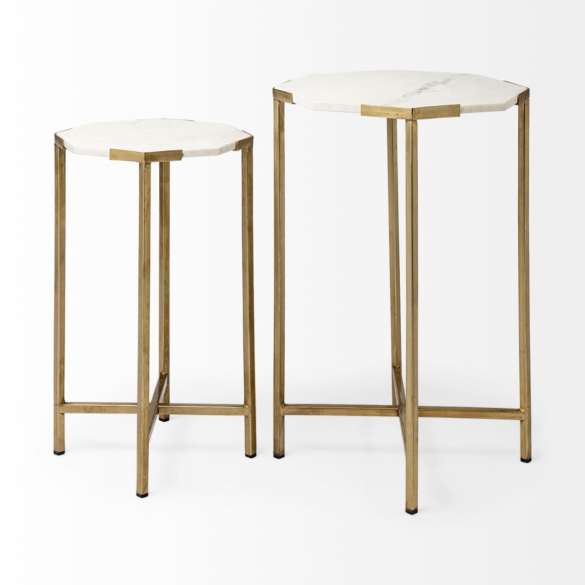 Vincent End Side Table White Marble | Gold Iron | Set of 2 - end-and-side-tables