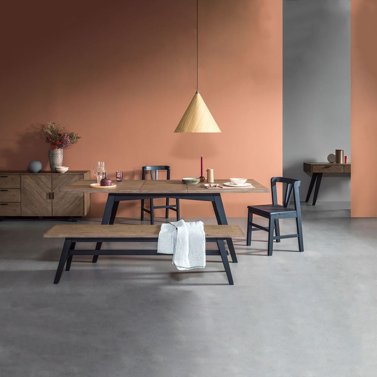 Viva Extension Dining Table - Sundried Wheat - Matte Black - lh-import-dining-tables
