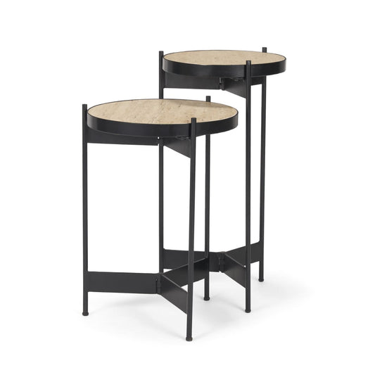 Wade End Side Tables Travertine | Black Metal - end-and-side-tables