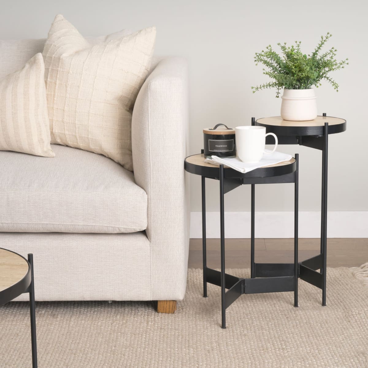 Wade End Side Tables Travertine | Black Metal - end-and-side-tables