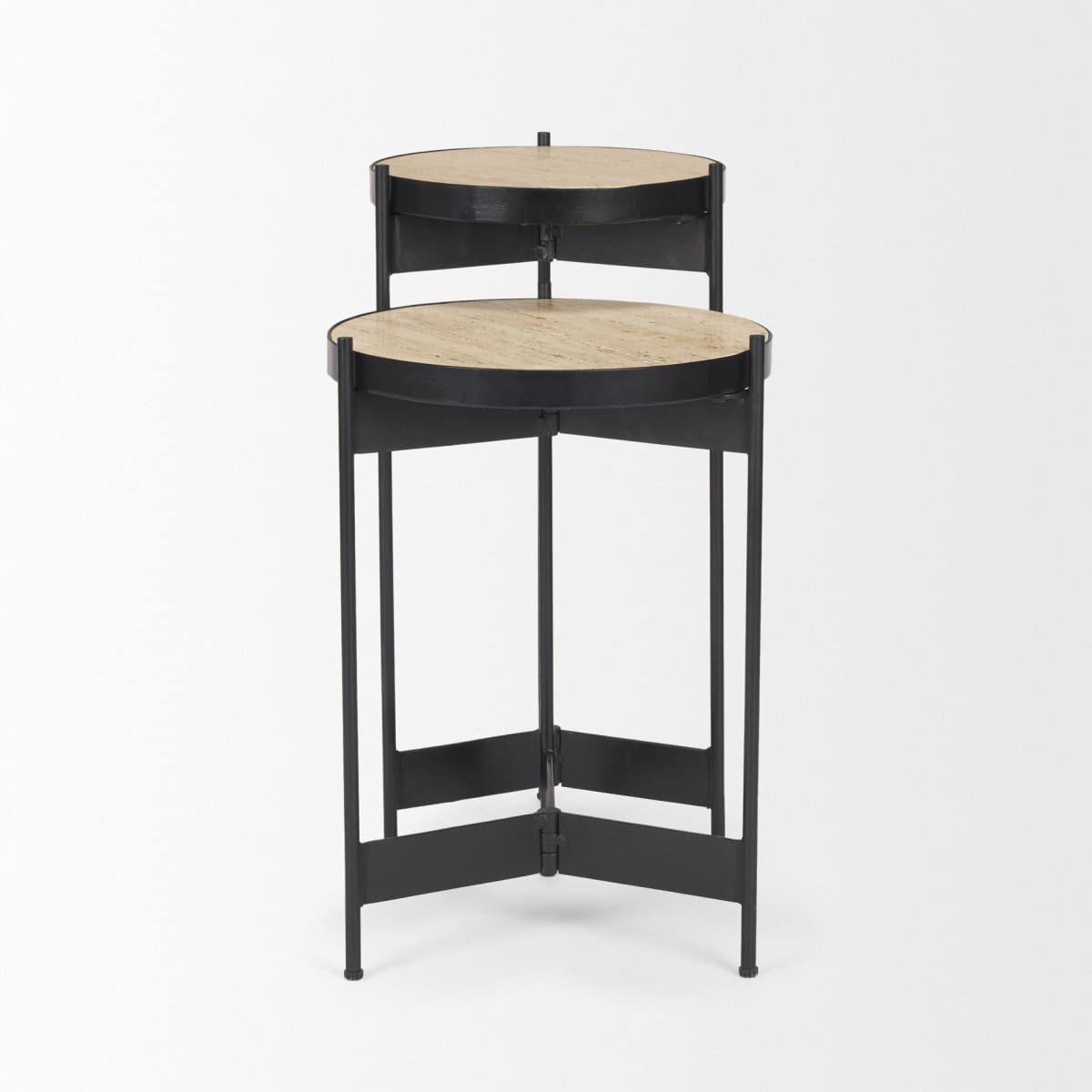 Wade End Side Tables Travertine | Black Metal - end-and-side-tables