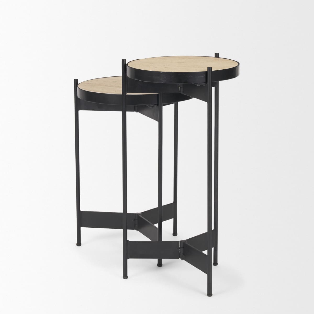 Wade End Side Tables Travertine | Black Metal - end-and-side-tables