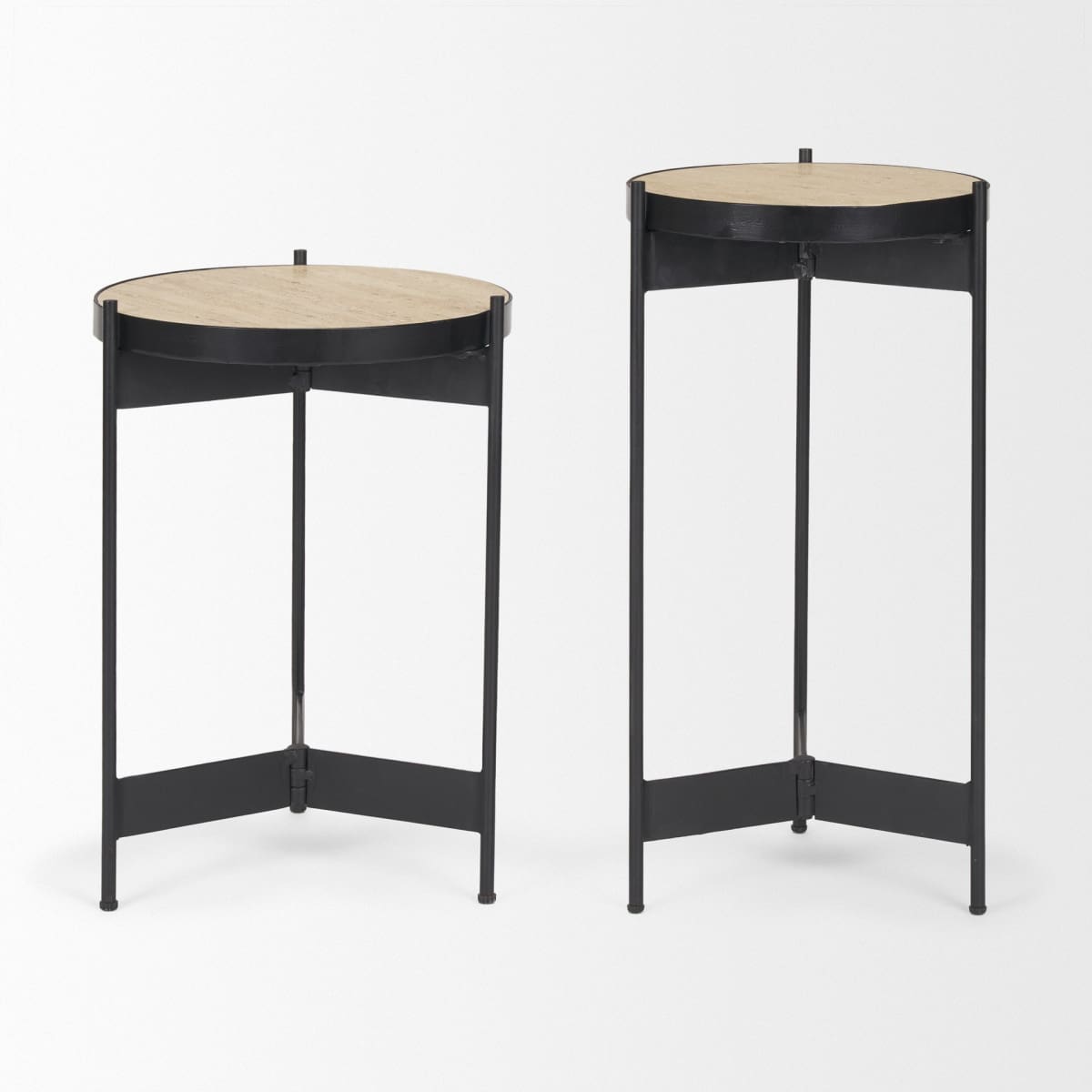 Wade End Side Tables Travertine | Black Metal - end-and-side-tables