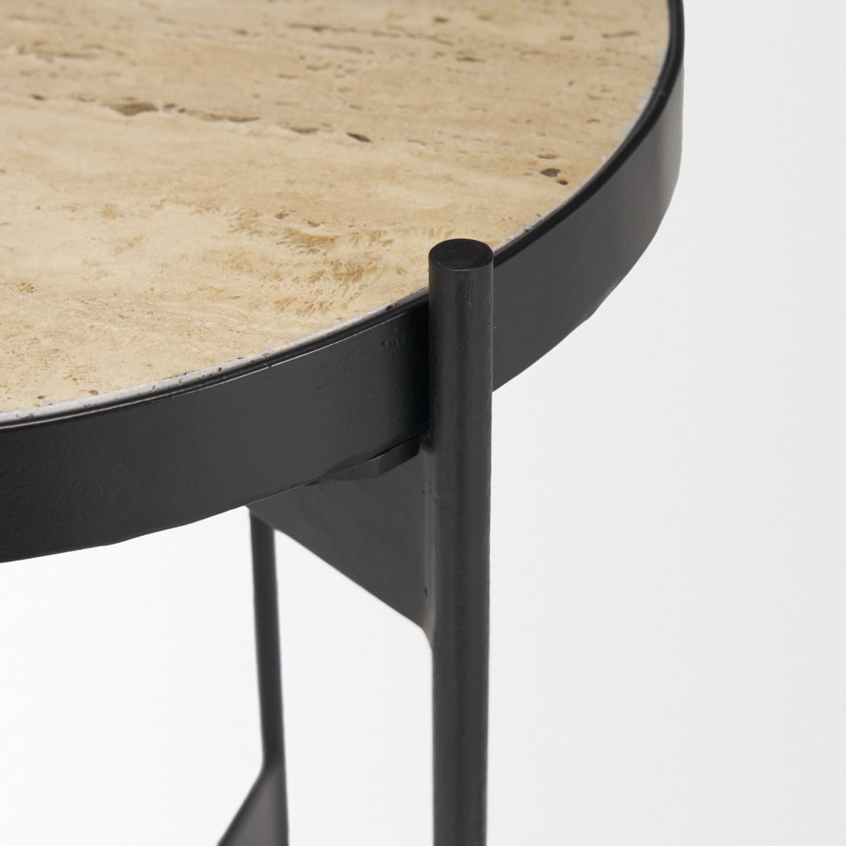 Wade End Side Tables Travertine | Black Metal - end-and-side-tables