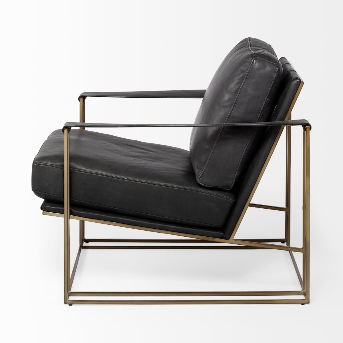 Watson Leather Accent Chair Black Leather | Gold Metal - accent-chairs