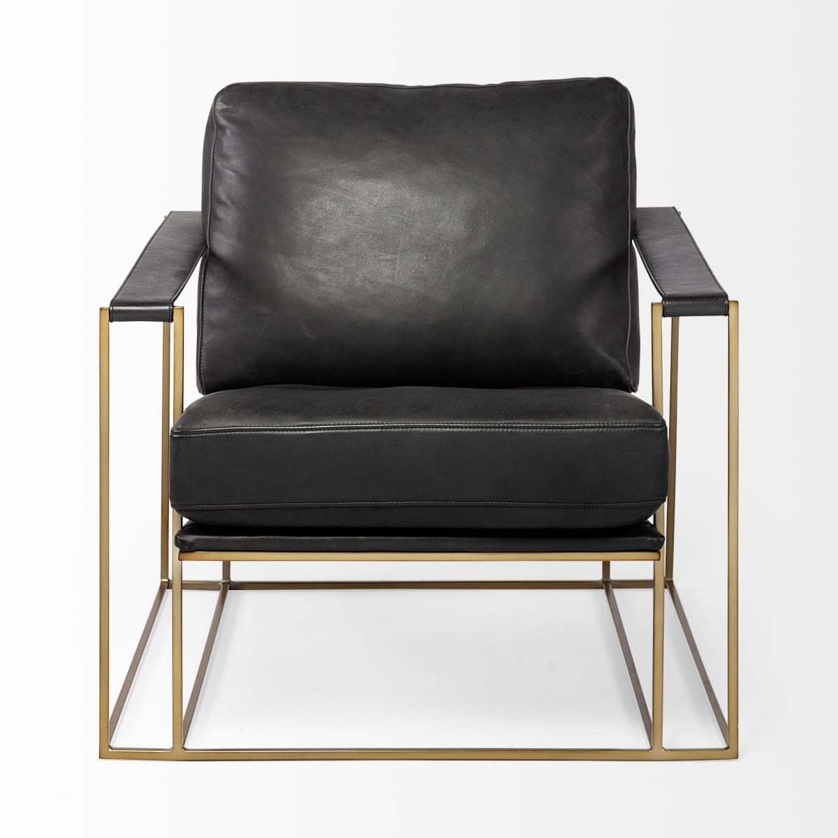 Watson Leather Accent Chair Black Leather | Gold Metal - accent-chairs