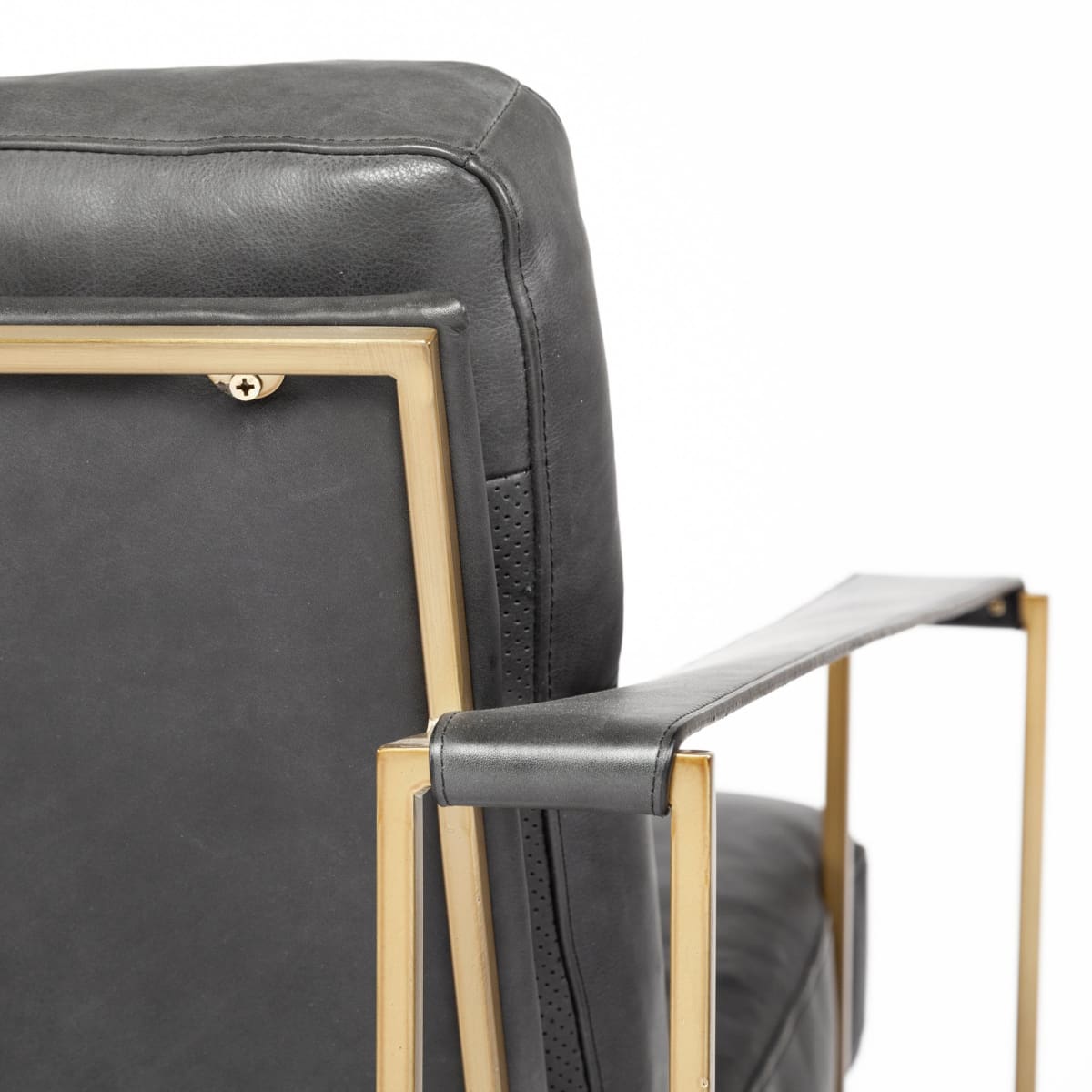 Watson Leather Accent Chair Black Leather | Gold Metal - accent-chairs
